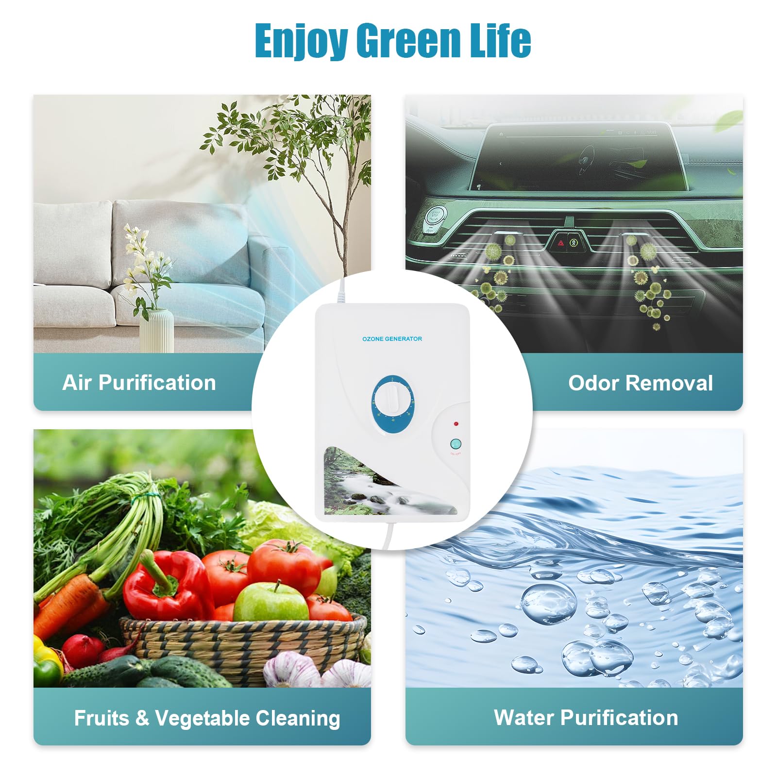 Purificador de aire de, eliminador de olores, generador de ozono, para desodorización de carne, frutas y verduras, desinfección de 600 mg/h, dispositivo de ozono para habitaciones, coches, mascotas