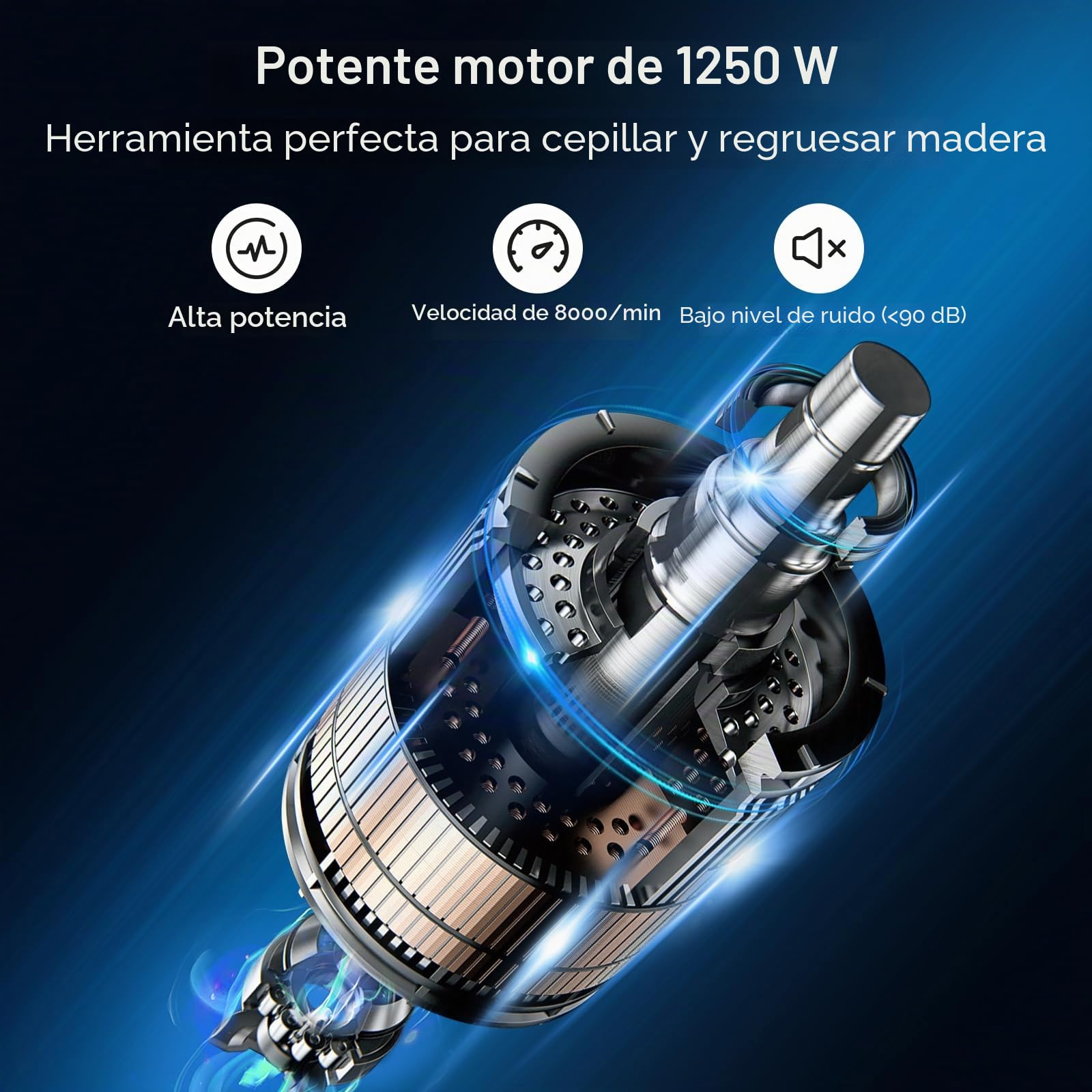 Garvee Cepilladora y Regruesadora De Mesa 2 En 1, Cepillo Eléctrico Para Madera 1250W 8000 RPM, Ancho De Corte Máximo 204mm, Altura De Regrueso 120mm, Profundidad 0-2mm, Mesa 740x210mm, Acero Plateado