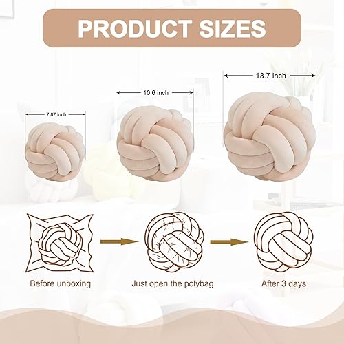 Miniatura 6 de Bola de almohada de nudo, cojín redondo suave para el hogar, almohada decorativa para el hogar, almohada de felpa anudada hecha a mano para