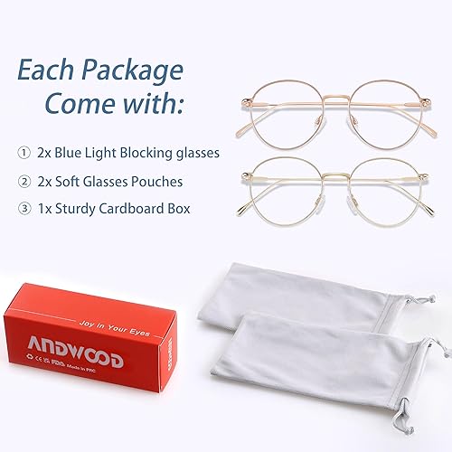 Miniatura 9 de ANDWOOD Lentes de bloqueo de luz azul para mujeres y hombres, cara pequeña, transparente, bloqueo de luz azul, marco de metal, redondo, oro rosa