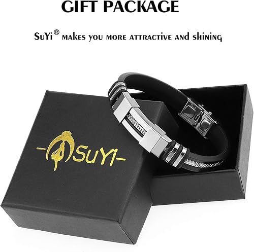 Miniatura 7 de Suyi Pulsera ajustable de silicona para hombre, pulsera de acero inoxidable