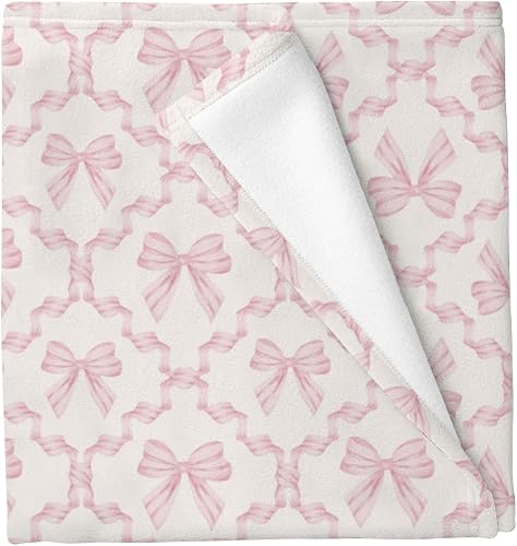 Pink Ribbon Bows Baby Pink Baby Blankets for Boys Girls Cute Pastel Bows Soft Co