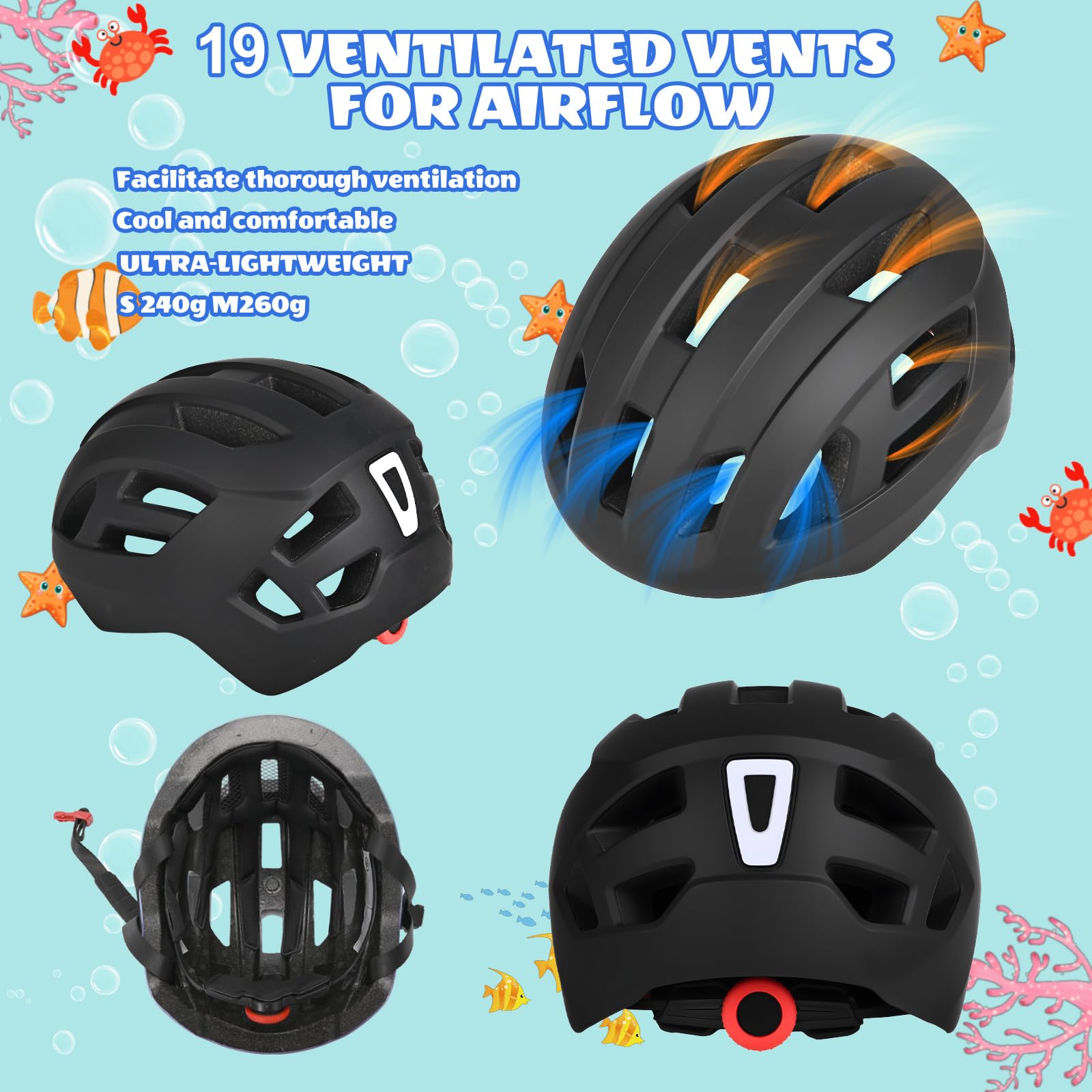 Casco de Bicicleta con luz Trasera para niños niñas y Adolescentes, luz Trasera Recargable de Seguridad, Ligeros y Talla Ajustables Cascos Infantil para múltiples Deportes