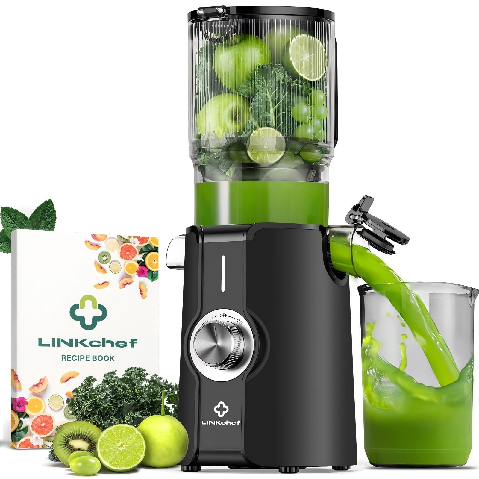 LINKChef Cold Press Juicer Machines 4 53 Diameter juicers Whole Fruit and Vegetable 200W Masticating Slow Juicer with