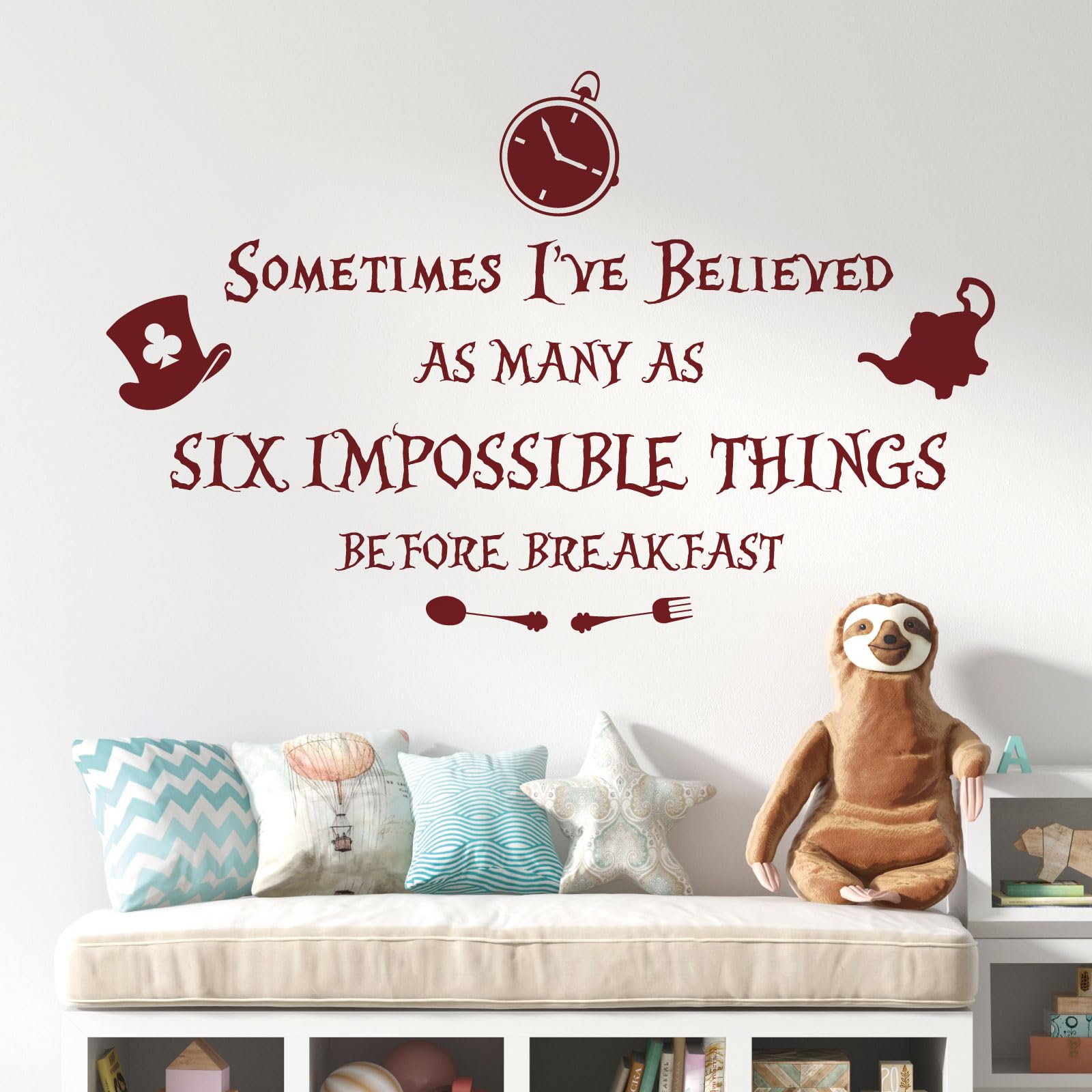 Sometimes I've Believed as Many as Six Impossible Things... - Alice in Wonderland Book Wall Quote [Large] [Burgundy] — image 1