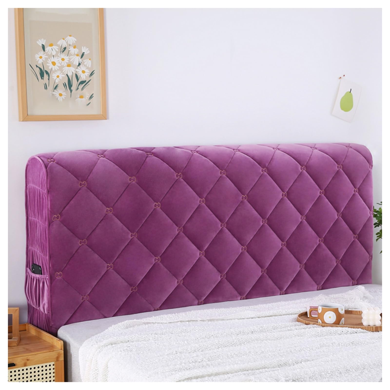 YUEZHONG Copri Testiera Ispessita, Copri Testiera Trapuntata In Velluto For Letto Matrimoniale, Copri Testiera Lavabile For Arredamento Camera Da Letto(Purple,200cm/79in)