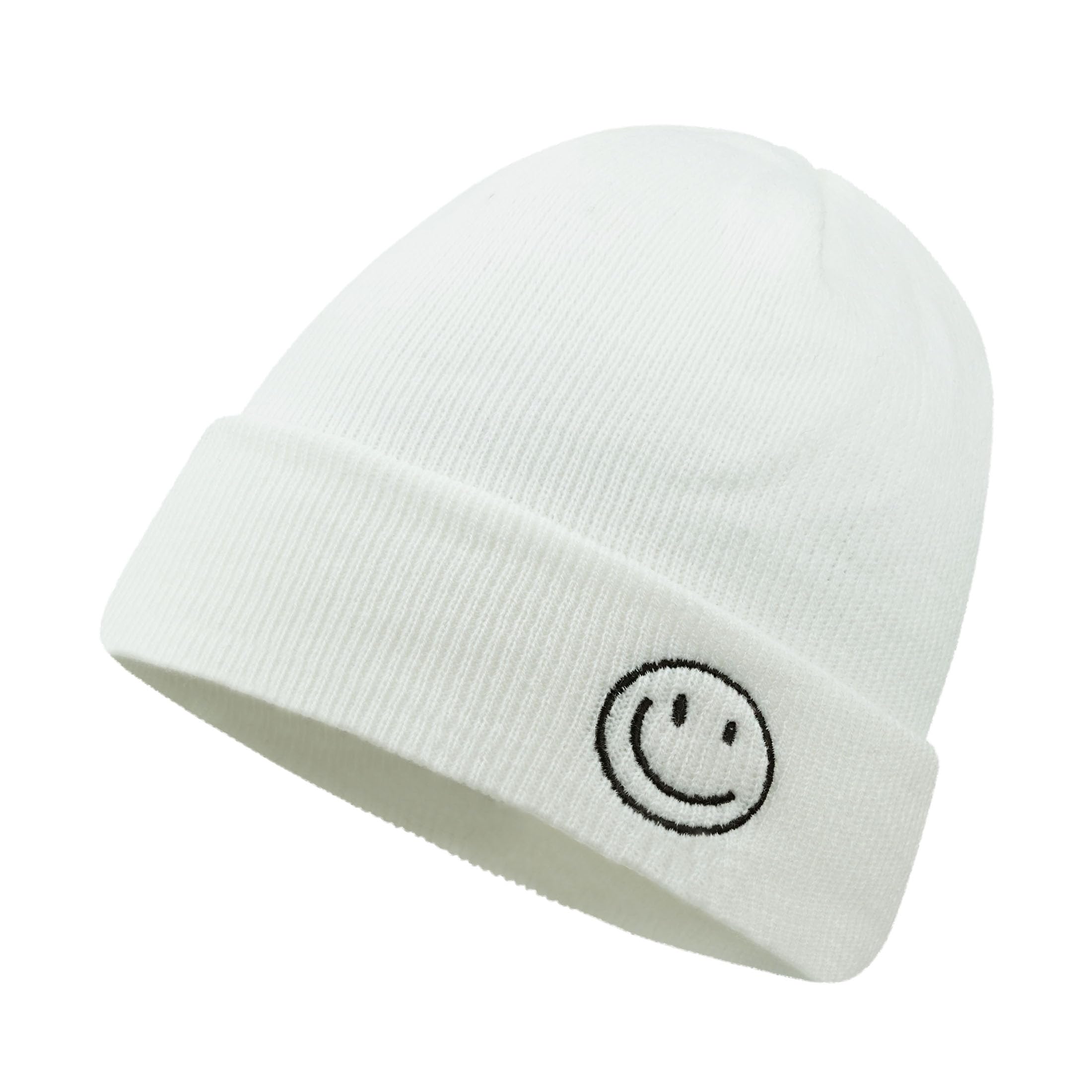 CLAPE Beanie Hat for Men, Cute Embroidery Smiley Face Winter Hat Women Outdoor Ski Snowboarding Knit Cuffed Fisherman Beanie