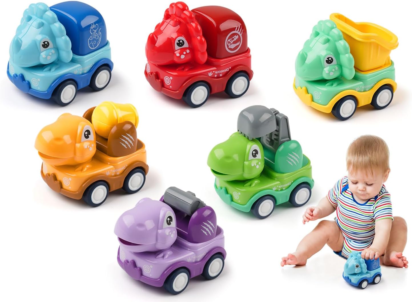 6 Pcs Car Toys for 1-2 Year Old Boys Dinosaur, Toy Cars for Toddlers, Pull Back Cars, Dinosaur Toys for Girls Boy, Baby Cars, Birthday Gifts Age 1 2 3 Year Olds Boys