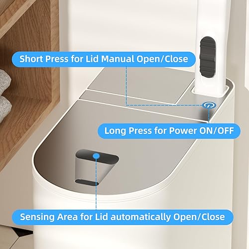 Miniatura 5 de Cubo de basura pequeño para baño, con sensor de movimiento, de 2 galones, con tapa, decoración automática de baño sin contacto con cepillo de