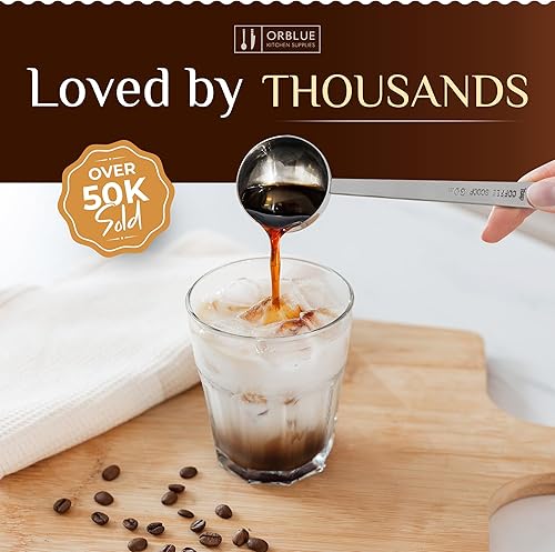 Miniatura 9 de Orblue Juego de cucharas de café de alta calidad, 1 cucharada (0.5 fl oz) y 2 cucharadas (1.0 fl oz), cuchara medidora de café de acero inoxidable y