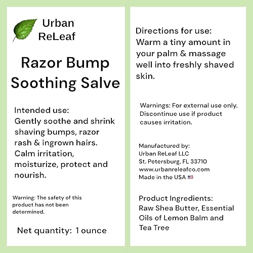 Miniatura 5 de Urban ReLeaf Salva calmante RAZOR BUMP! 1 oz. Calma rápidamente golpes, erupciones, pelos encarnados y quemaduras de afeitar. 100% natural, vegano.