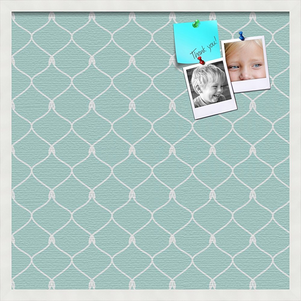 PinPix 24x24 Inch Cork Bulletin Board. This Decorative Framed Pin Board Comes with Blue Chain Design and a Satin White Frame Frame. Ideal for Home