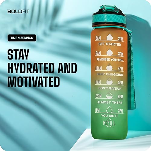 Miniatura 3 de Boldfit Botella de agua con marcadores de tiempo motivacionales para niños, niños y niñas, botellas de agua deportivas para gimnasio con medición