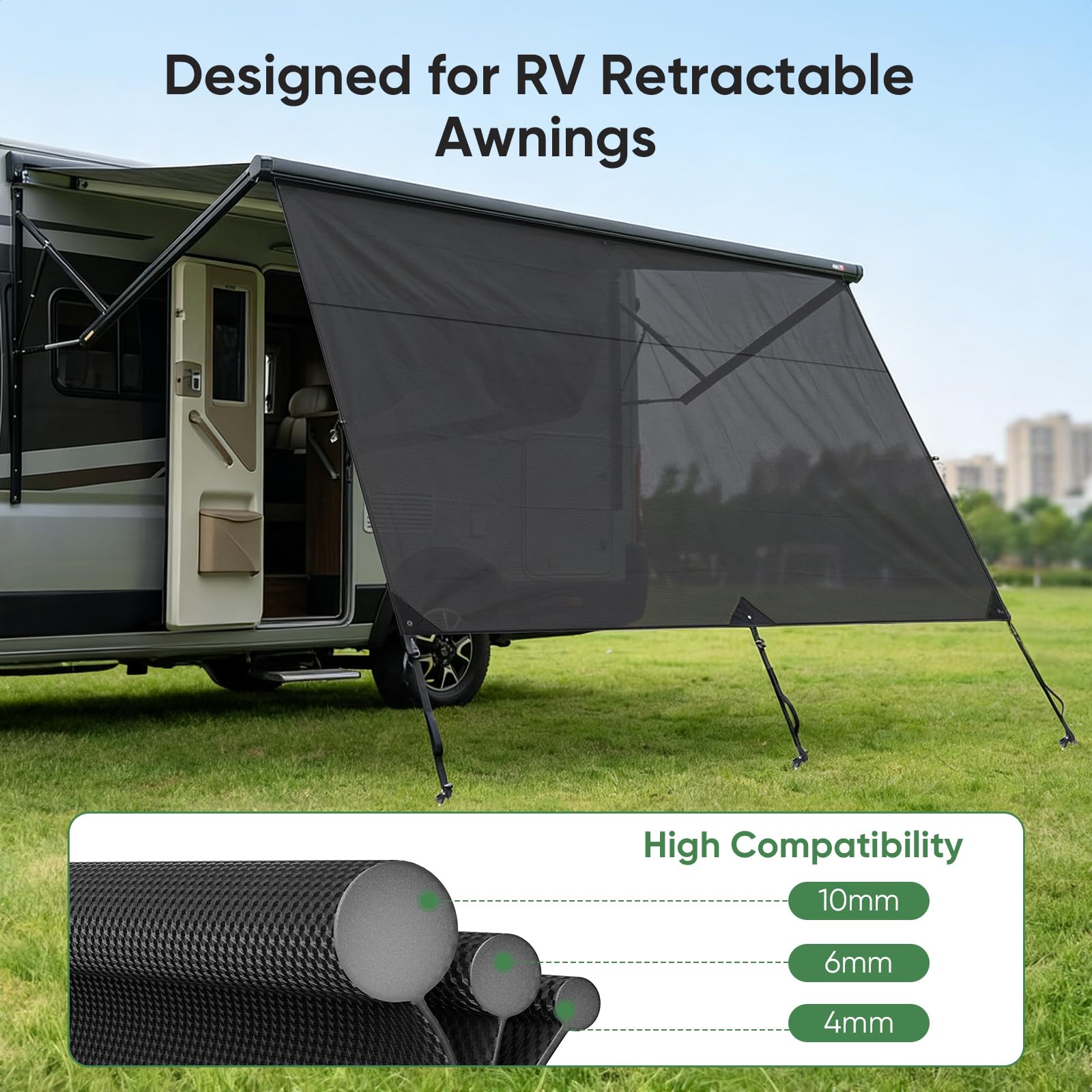 Sonnenschutz Wohnmobil Vorderwand 3,3 x 2 m Universeller RV View Blocker Sonnenschutz Markisen, Sunblocker Vorderwand Markise für Camping & Wohnmobil, für Ø 4–10 mm Kederleisten