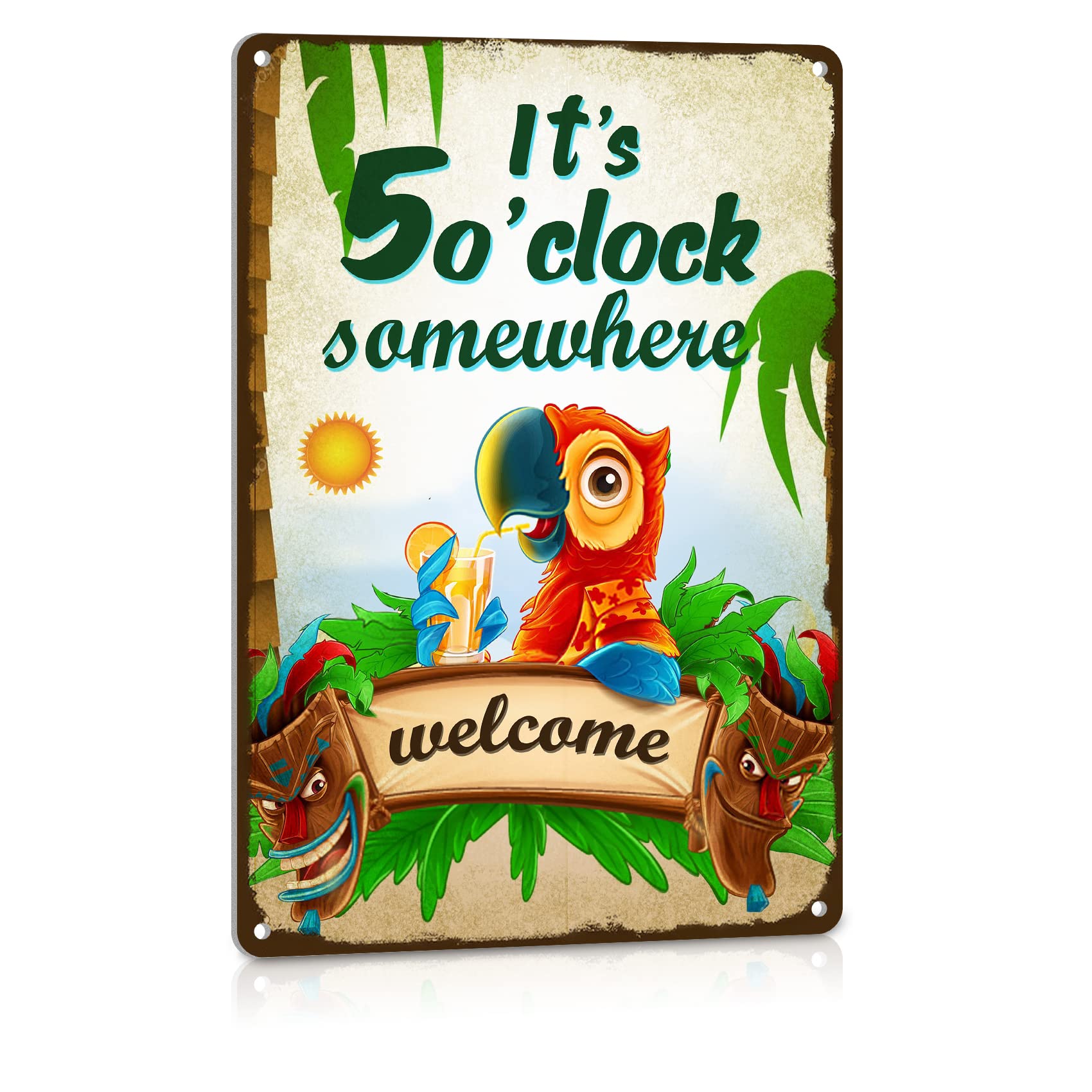 Vintage Metal Tin Sign Tiki Bar Decor, It's 5 O'clock Somewhere, Patio Decoration 8x12 Inch Custom Private Property Signs Outdoor