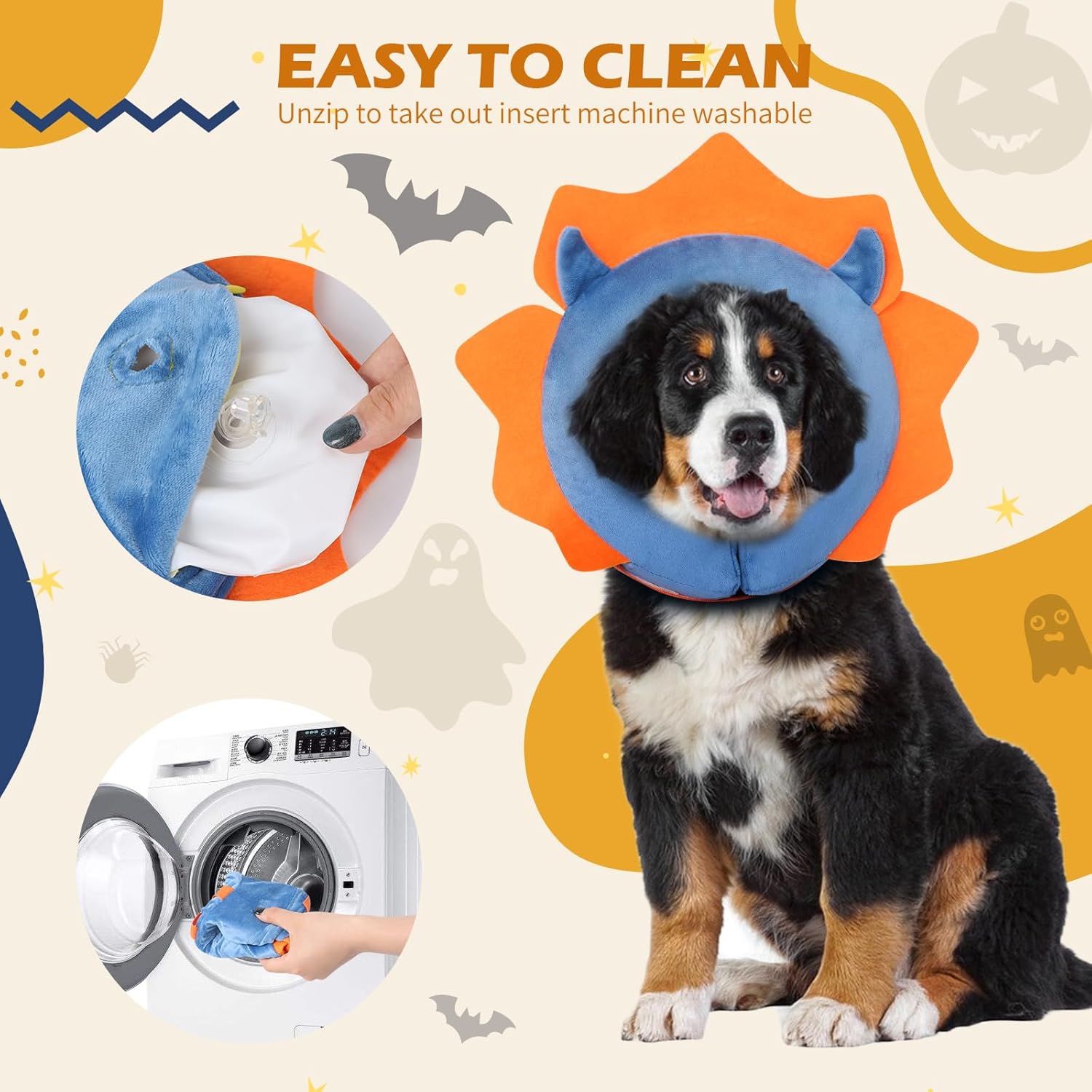 IEUUMLER Inflatable Recovery Dog Collar, Protective Donut Cone, Adjustable Soft Collar for Dog and Cat After Surgery Prevent from Biting & Scratching EU002 - Blue Demon XL