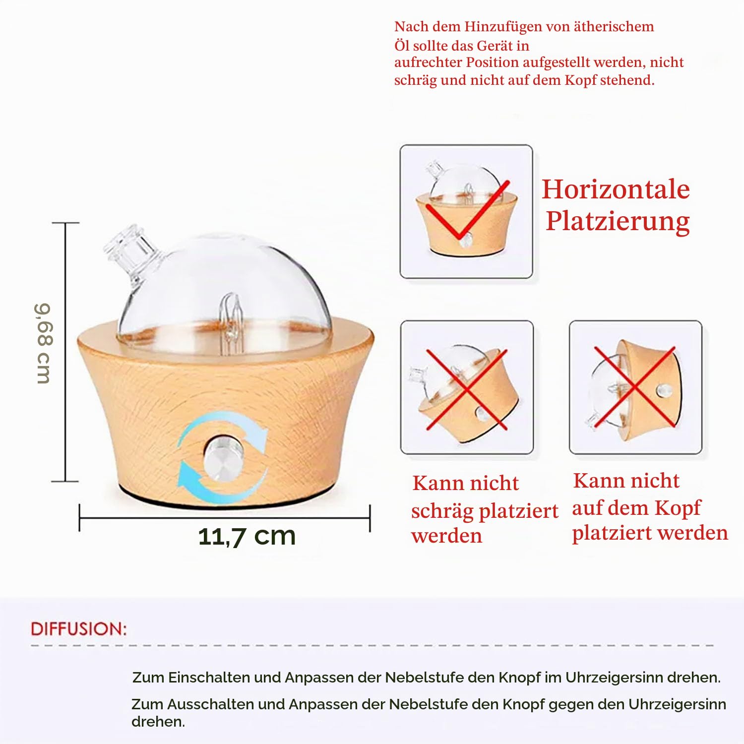 Waterless Ätherisches Öl Diffusor Handmade Glas Massivholz Professional Grade Kaltluft Technologie für Schlafzimmer Büro Yoga Spa