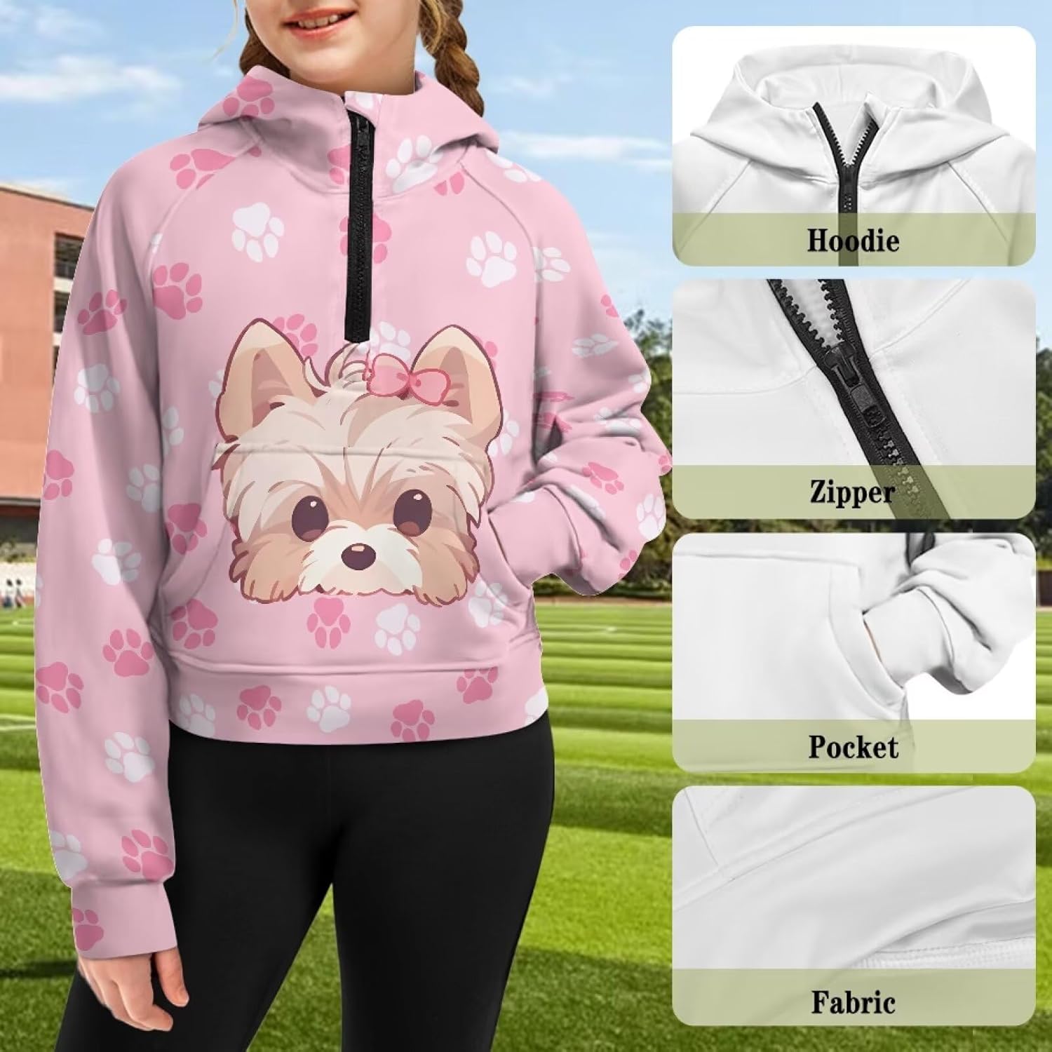 Hoodies for Girls Kids Long Sleeve Half Zipper Pullover Sweatshirts Tops Casual Sweaters Hoodies with Pockets