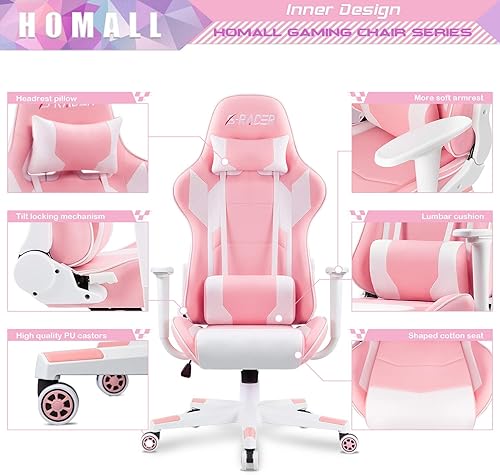 Miniatura 4 de Homall - Silla ejecutiva con respaldo alto, de piel sintética, ergonómica, ajustable y giratoria con soporte lumbar y reposacabezas para juego