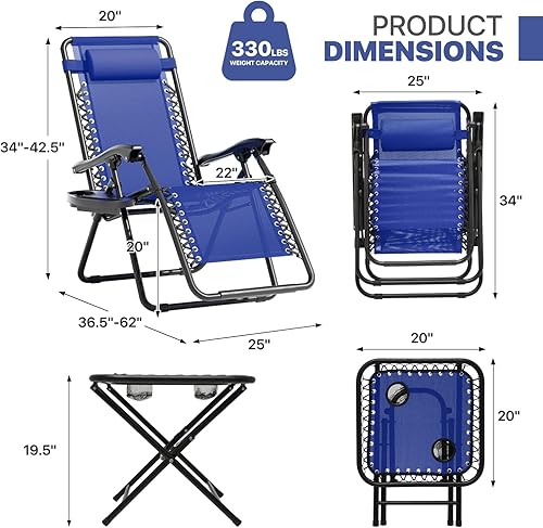 Miniatura 3 de Magshion Juego de 2 sillas plegables de gravedad cero, sillas de campamento reclinables para exteriores, sillas reclinables para patio con mesa