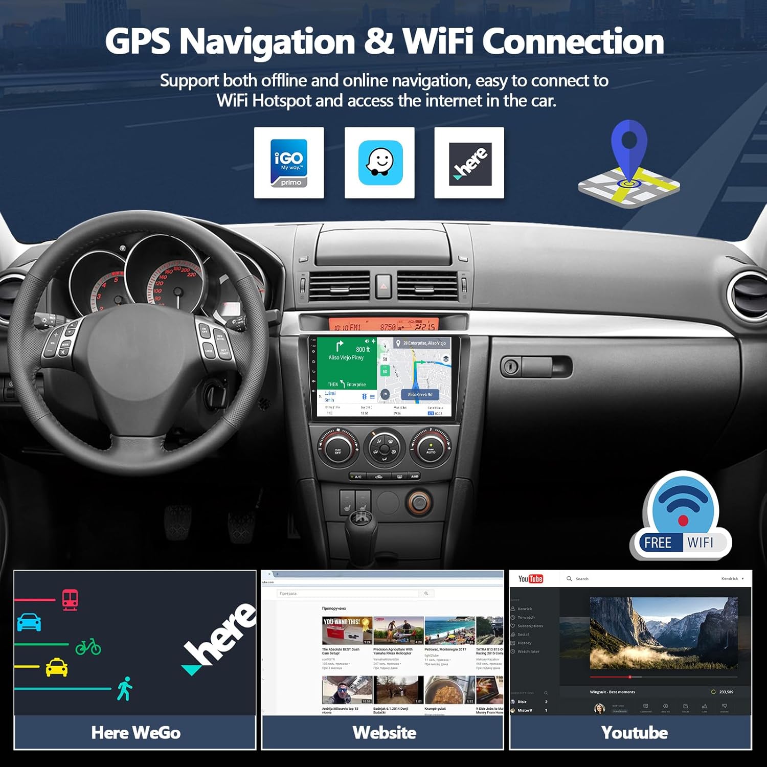 4G+64G Car Stereo for Mazda 3 2004-2009 with Wireless CarPlay Android Auto 9" Touch Screen Radio Android 15 Car Radio with GPS Navigation Bluetooth 5.0 16EQ WiFi RDS FM HD Backup Camera