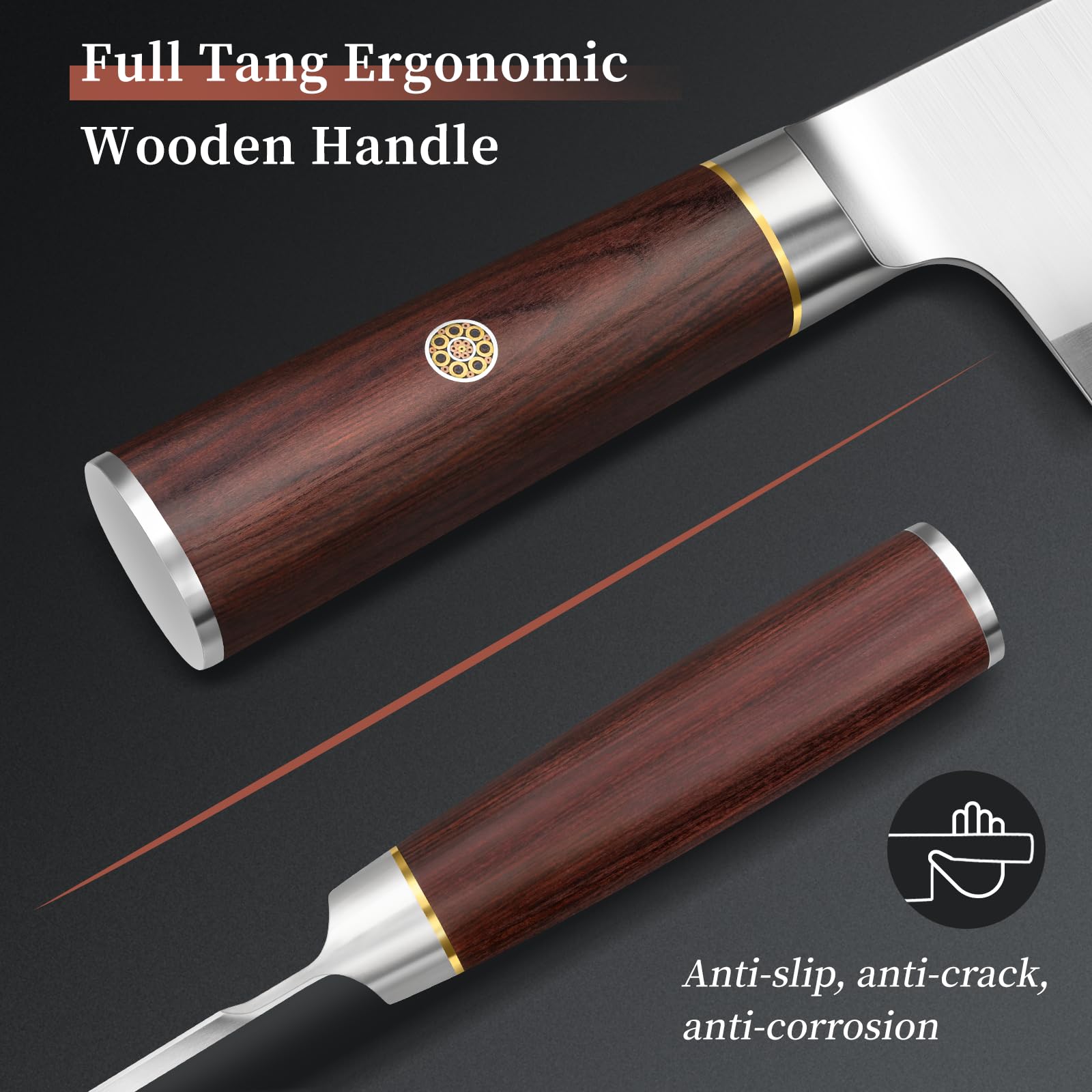 HOSHANHO Ultrascharfes Hackmesser 7 inch, chinesisches Hackmessers aus Pulverstahl und Kohlenstoffstahl, Metzgermesser mit Holzgriff, Fleischerbeil für Zuhause und das Restaurant