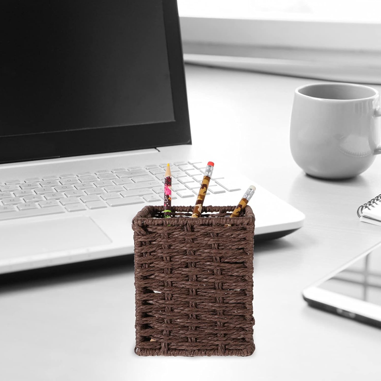 Zerodeko 2pcs Hand-woven Storage Basket for Desktop Organization Compact Sundries Container for Office and Home Stylish and Practical Woven Pen Holder for Tidy Workspace
