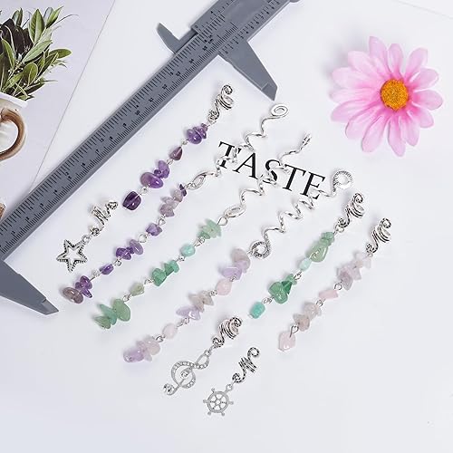 Miniatura 3 de hoyuwak - 40 accesorios para el cabello con piedra de cristal de color natural, dijes metálicos para el cabello, espirales de rastas plateadas,