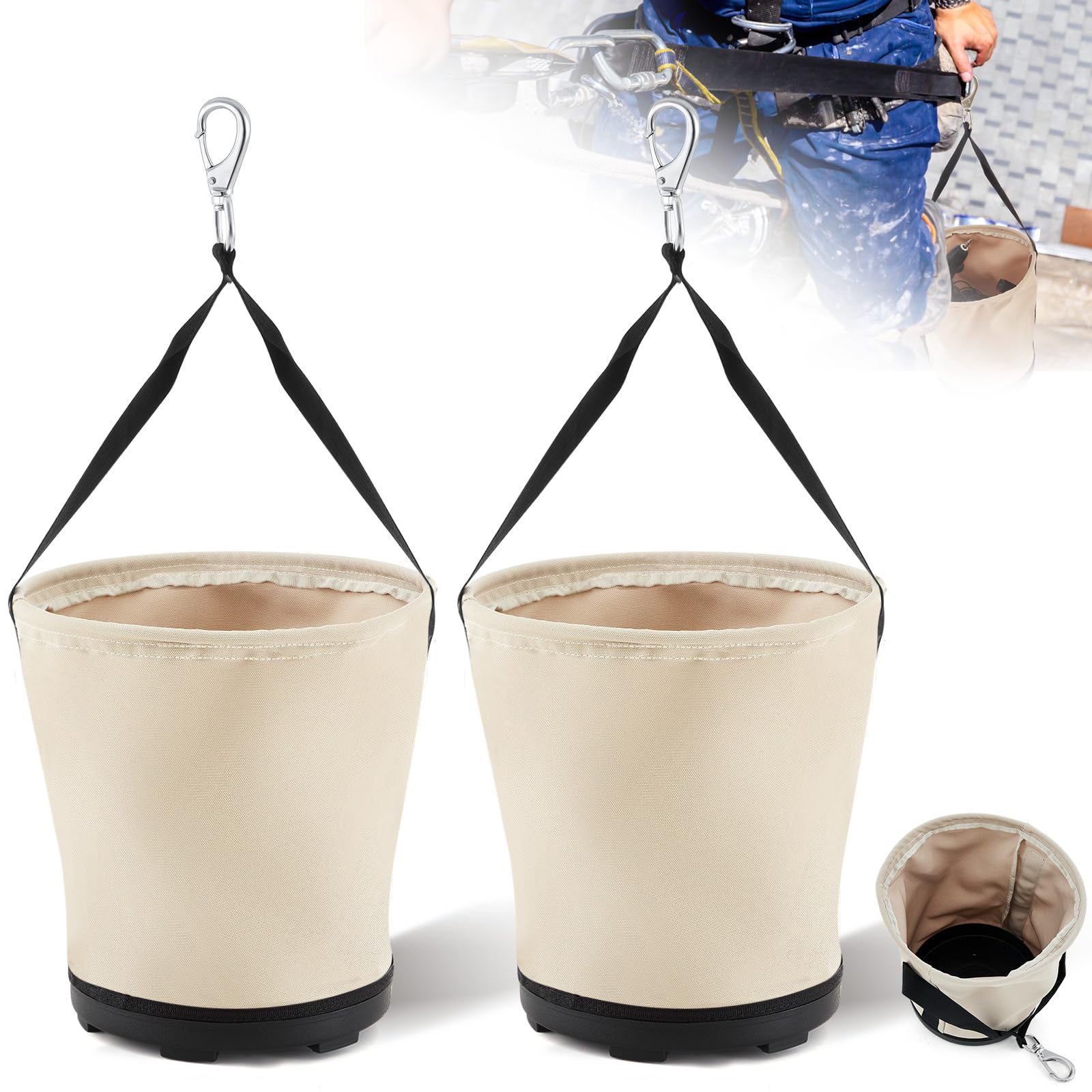 SilTriangle 2 Pcs Heavy Duty Tool Canvas Bucket 12 x 12 x 9 Inches Tapered Wall Bucket Bag Plastic Bottom Universal High Weight Load Tool Bag, Load Capacity up to 100 Lbs, 16 oz Canvas