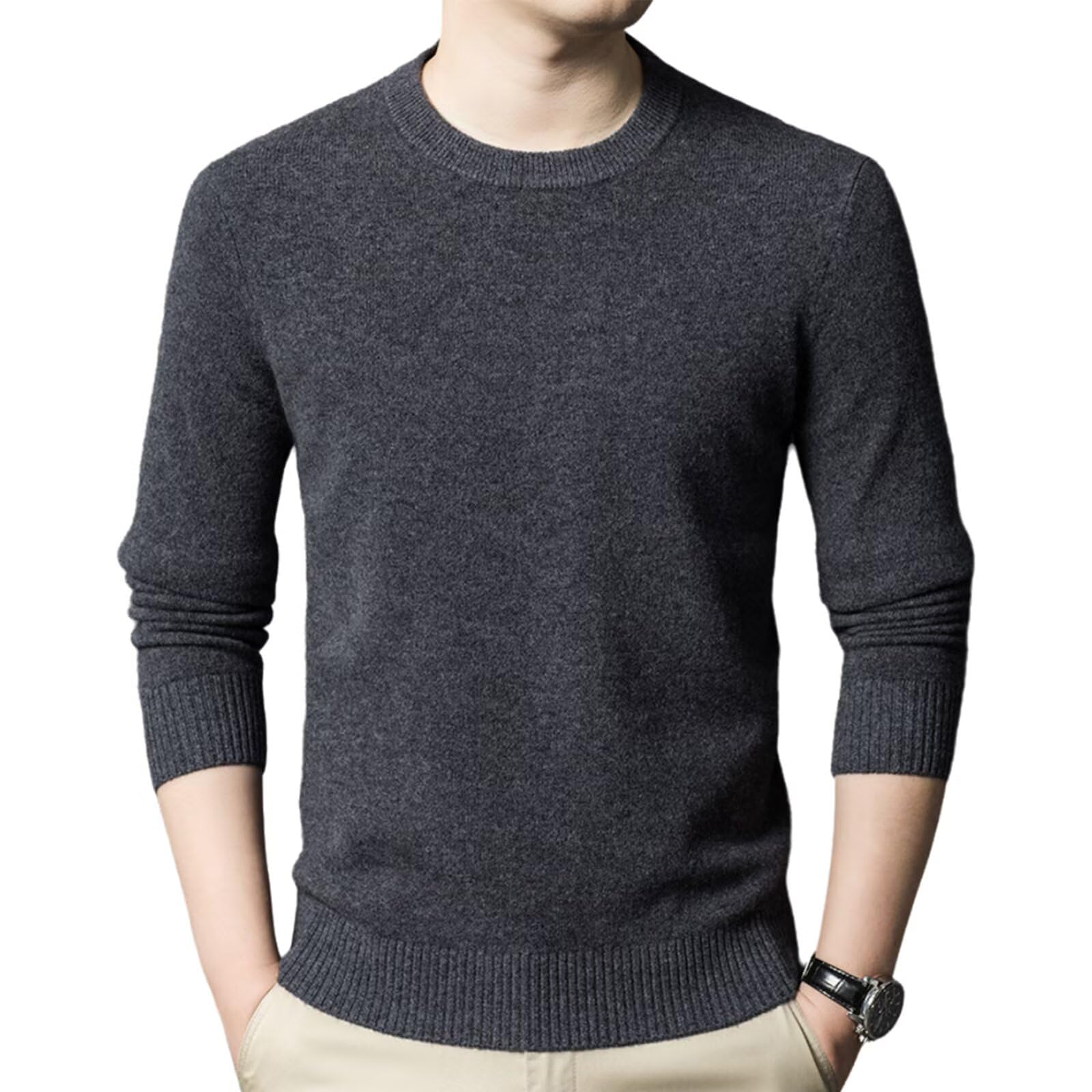 HNVAVQ Maglione 100% Cashmere Uomo Girocollo Morbido Caldo Casual