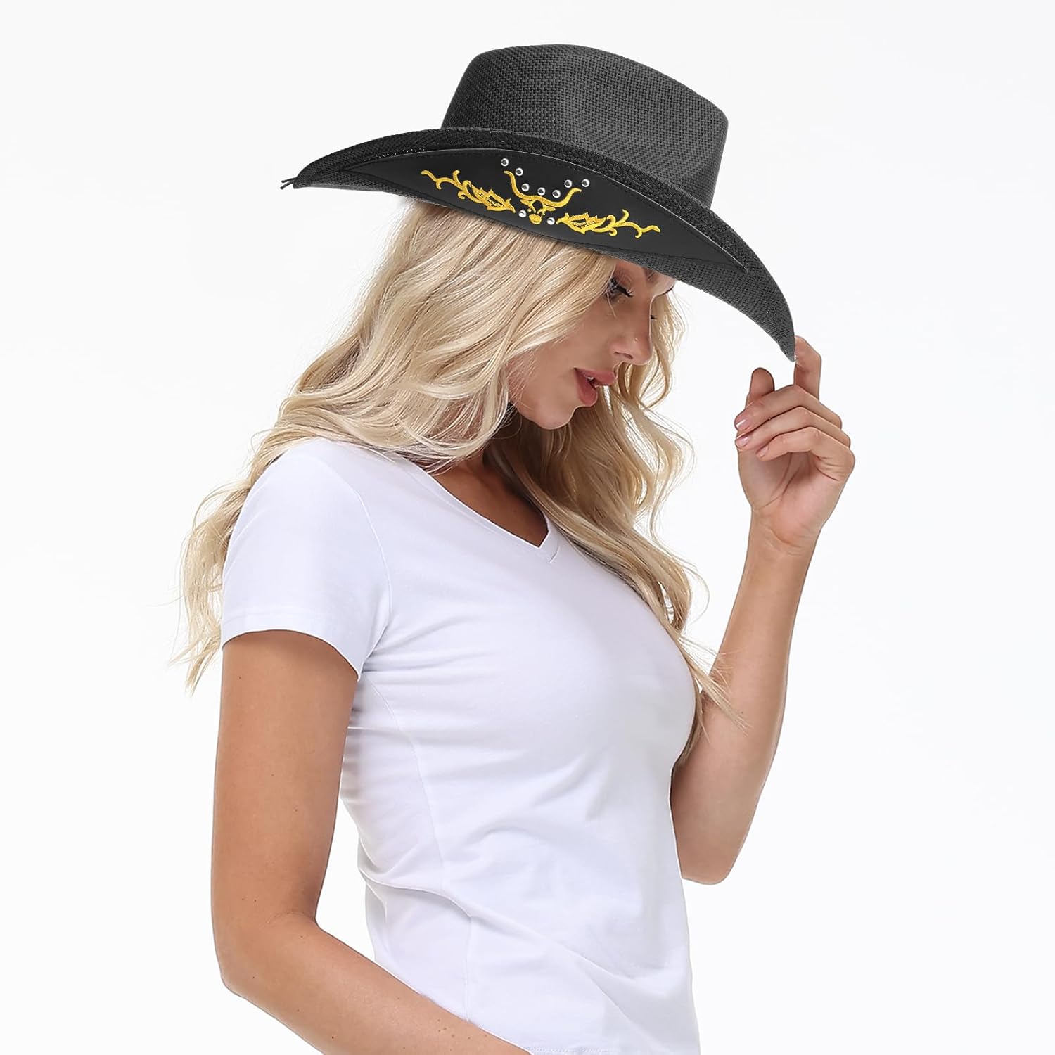 Cowboy Hat,Cowgirl hat,Brown/Black Cowboy Hats for Women Men Straw Wide with Shapeable Brim Cowboy Hat for Womens - Image 6
