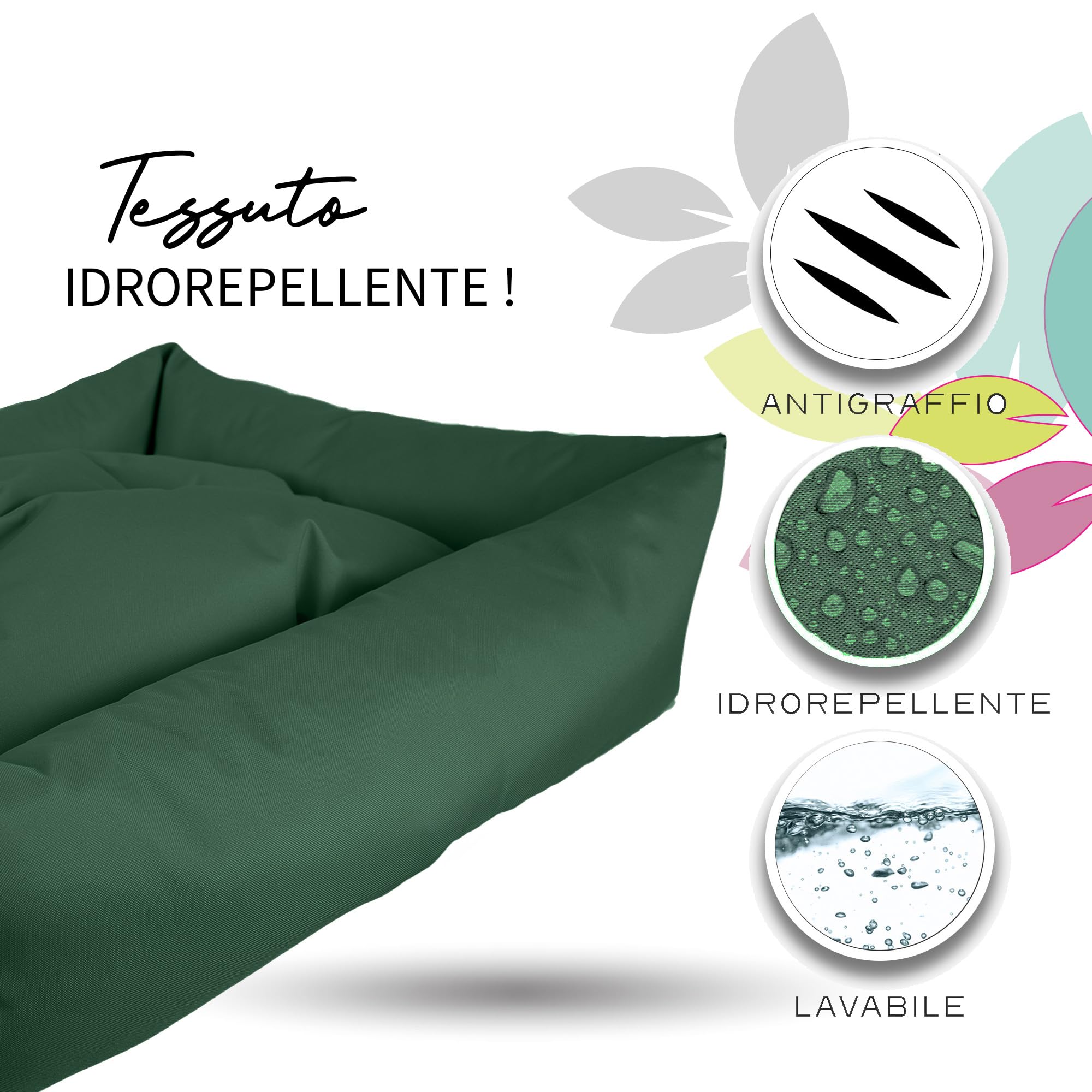 Crea Bed - Cuccia lettino per cani idrorepellente resistente ai graffi, realizzata a mano in Italia. Cuscino per Cane tessuto robusto per l'uso interno ed esterno. XS/S | 50 x 60 cm, VERDE BOSCO