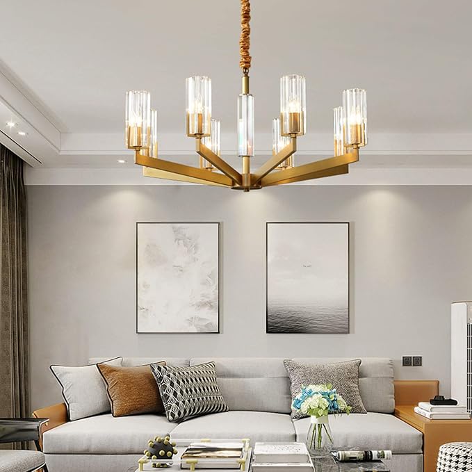 NSXBY Koper Amerikaanse KRISTAL KANDELIER VERLICHTING, Tijdens Lamp, Woonkamer Lichten Slaapkamer Lichten Eetlampen, Postmodern Licht Luxe Tijdens Verlichting-Koper en Kristal 80 * 41cm photo 2