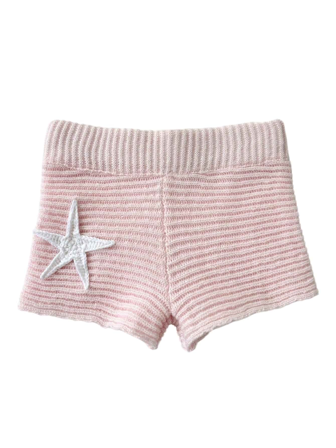 BEAUDRM Women's Crochet Mini Shorts Cute Starfish Knit Beach Shorts Graphic Print