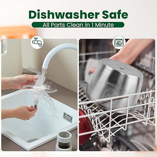 Miniatura 7 de Procesador eléctrico de alimentos, picador de verduras de 500 W, 2 tazones de 8 tazas, 2 capas y 4 cuchillas, picadora de alimentos pequeña, ideal