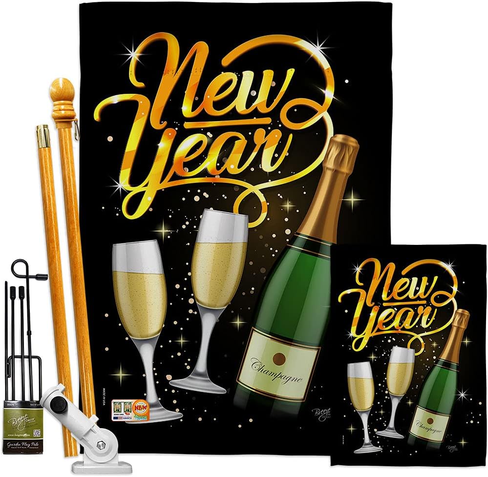 Cheers To Happy New Year House Flag Clock Countdown Champagne Party Fireworks Celebrate Small Decorative Gift Yard Banner Double-Sided Made In USA 28 X 40