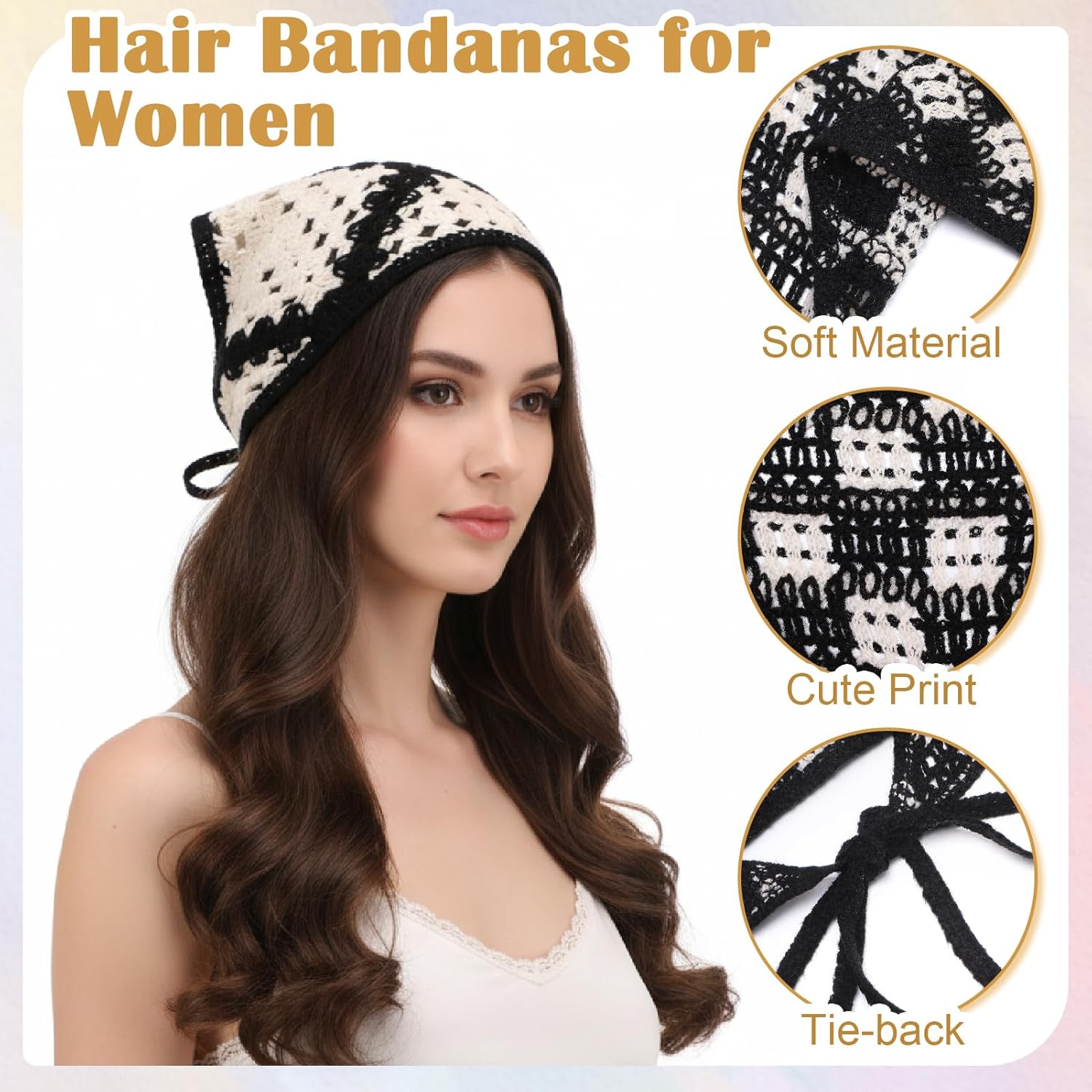 JATEBI 6 Pieces Hair Bandanas Crochet, Knit Head Scarf Bandana Vintage Headband Scarf Tie-Back Floral Daisy Head Coverings - Image 2