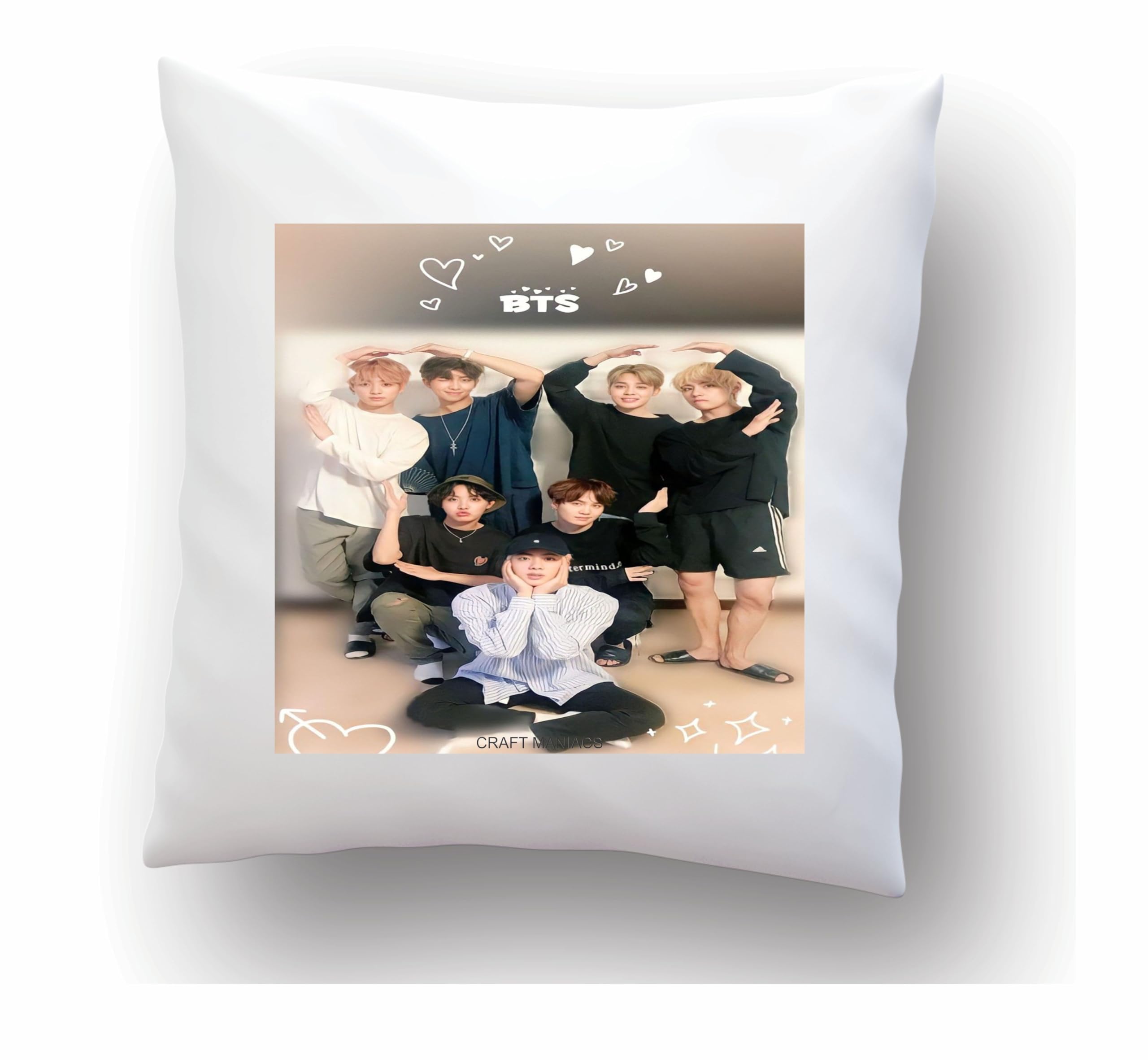 CRAFT MANIACS BTS Brown Sparkle 16 * 16 Pillow with Filler | UBER Cool Merch for BTS Army