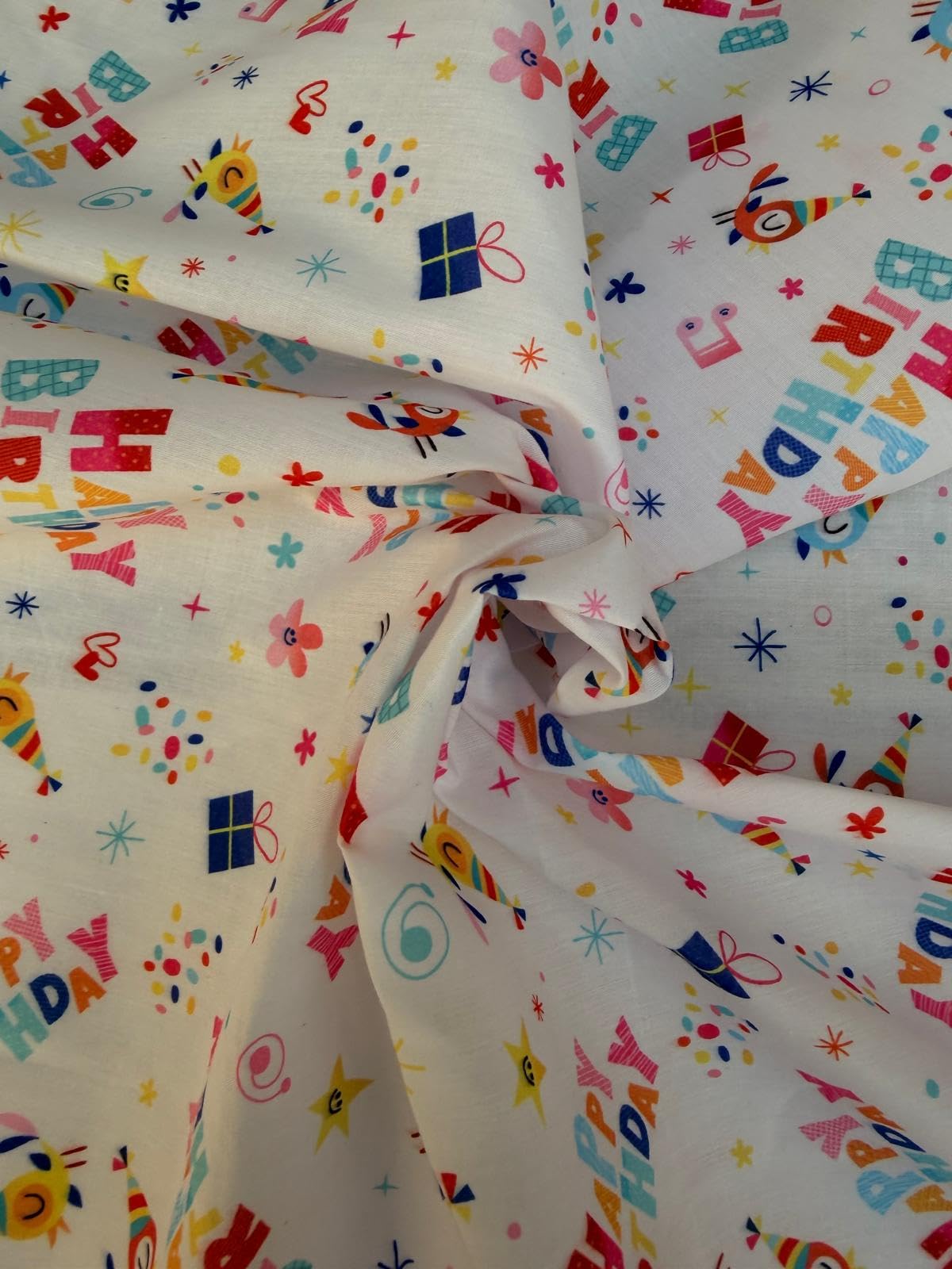 Christmas Polycotton Fabrics - Sold per metre/Half metre by Simply Sew Crafty™ - Reindeers Snowflakes Sausage Dogs (Happy Birthday, 0.5 Metre)