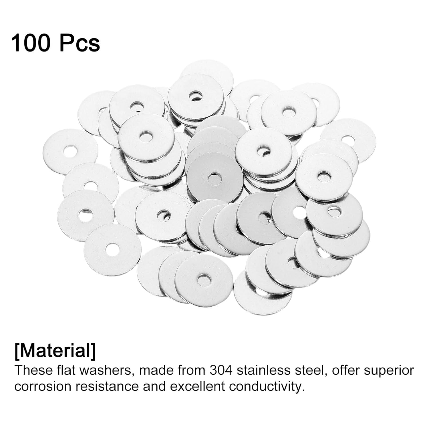 uxcell 100Pcs M4 Flat Washer, 304 Stainless Steel 4mm ID x 20mm OD x 1.2mm Thick for Bolt Screw, Factories Repair, Kitchens, Shops, and Outdoor Construction, Silvery