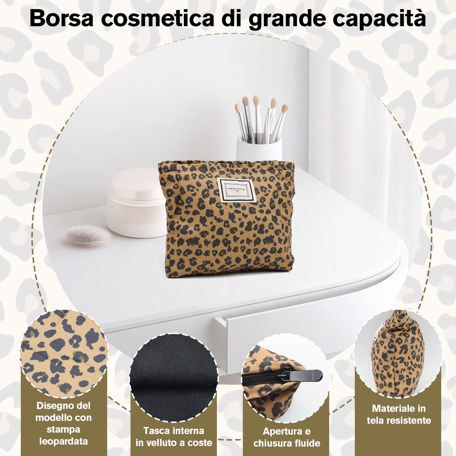 VEGCOO 2 Pezzi Borsa per Cosmetici per Donna, Stampa Leopardo Pochette con Cerniera Trousse Trucchi Organizer, Pochette Trucchi Viaggio per Regalo Compleanno Natale (Leopardo B)