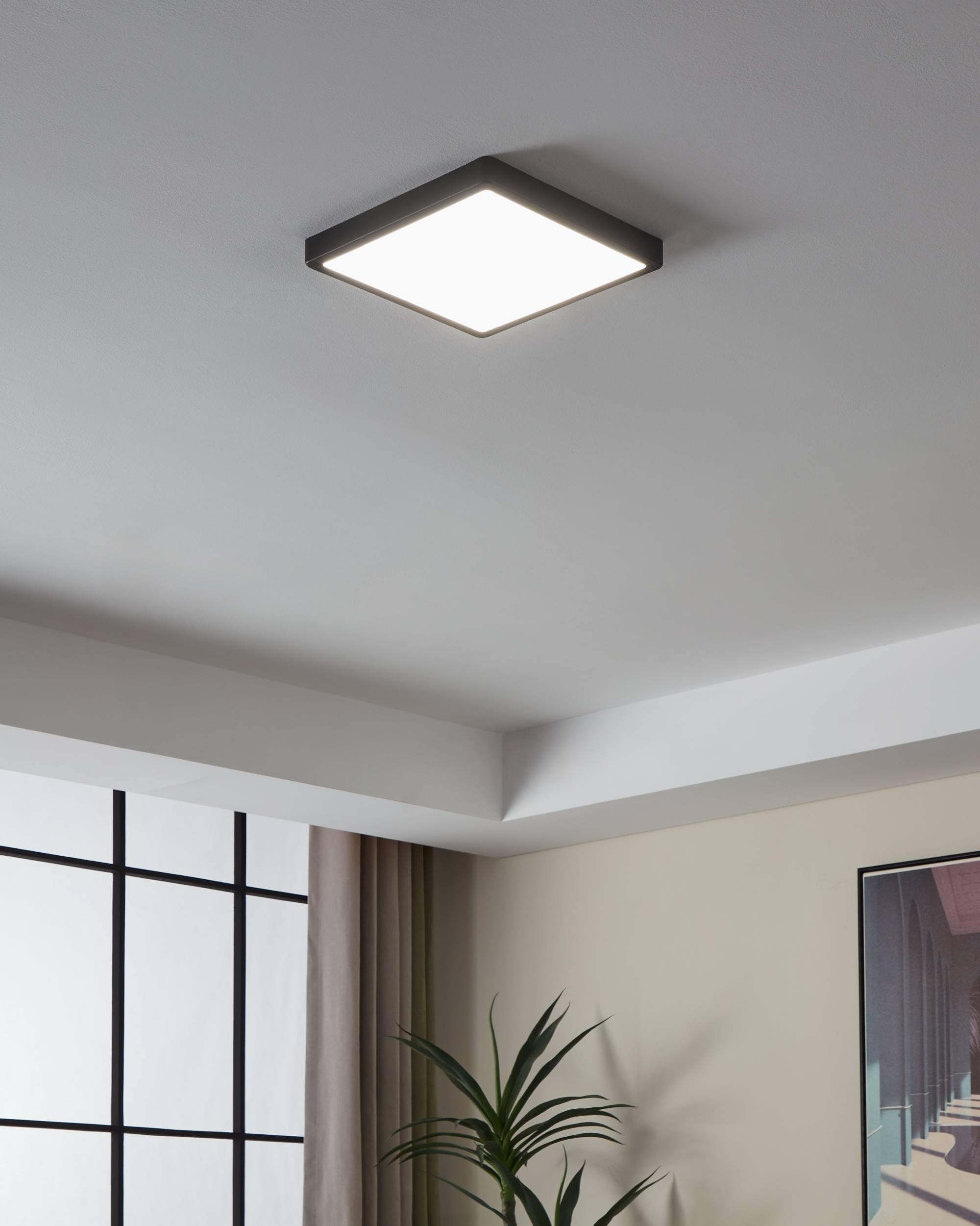 EGLO connect.z Smart Home Led lampada da soffitto per bagno Fueva-Z in | alluminio a superficie nera, L x L 28,5 cm, ZigBee, app e controllo vocale, colore luce regolabile, dimmerabile, IP44