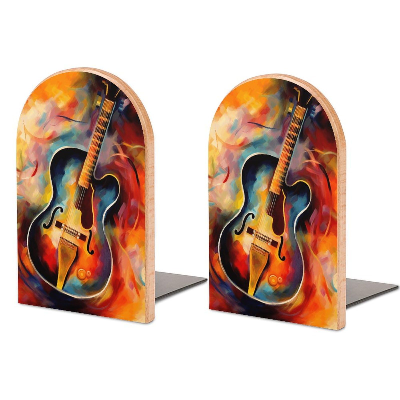 Serre-livres en bois de hêtre et fer forgé décor guitare moderne