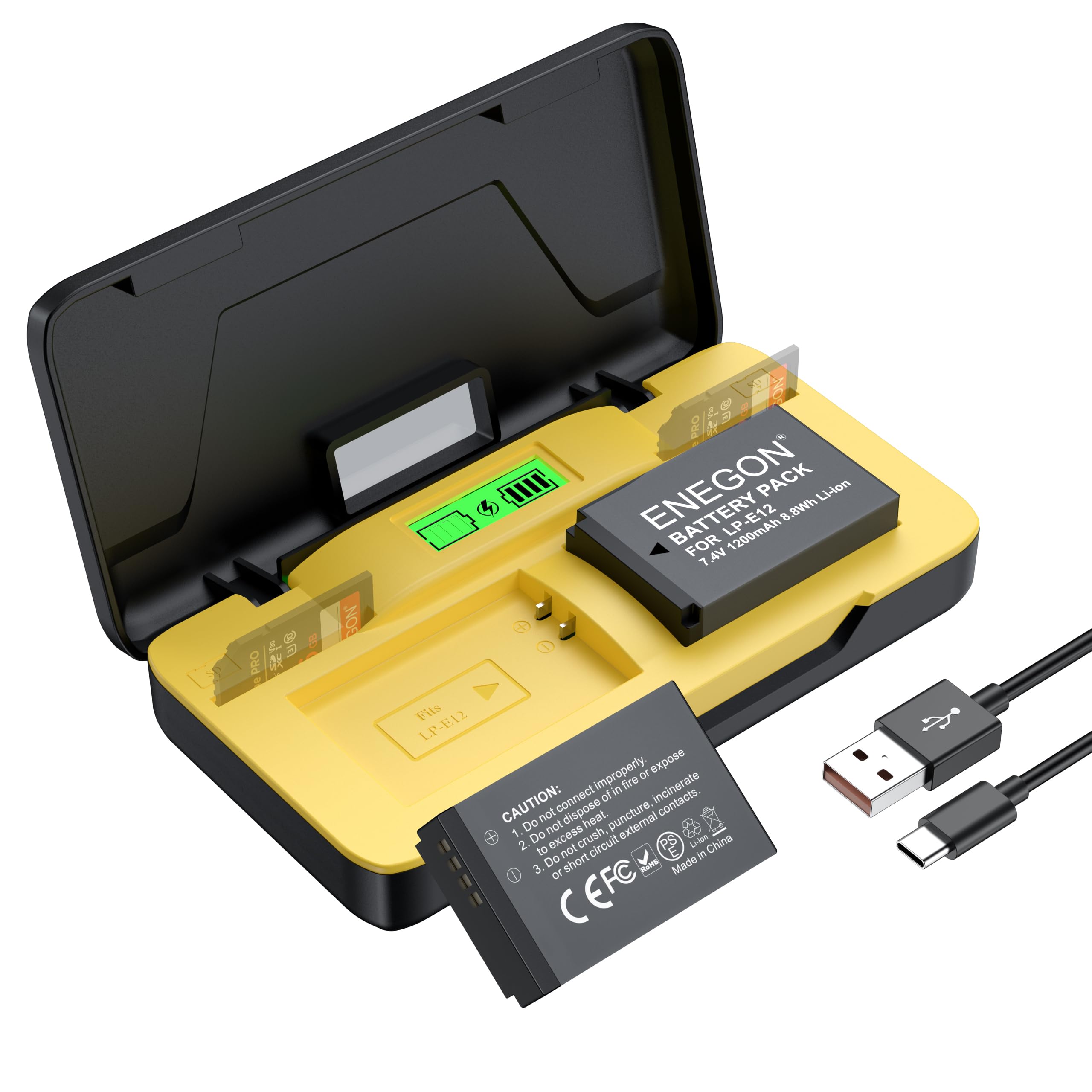 ENEGON Batterie LP - E12 20W Dual Storage Kit Chargeur Rapide (2X 1200mah) Compatible avec Canon EOS M50 Mark II, M50, EOS M, M2, M10, M100, M200, Rebel SL1, 100D, Kiss X7, PowerShot SX70 HS
