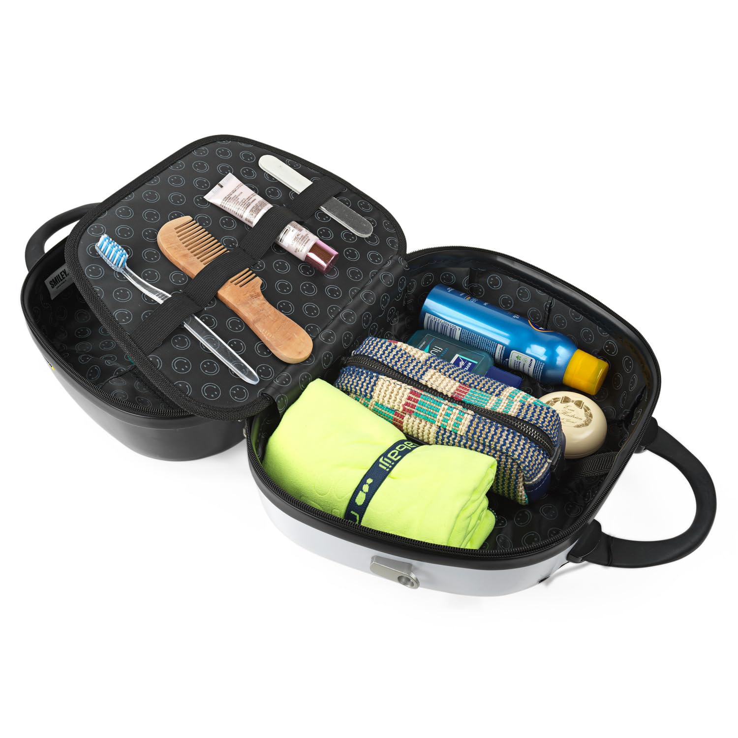 Smiley Originals - Beauty Case da Viaggio Donna e Uomo Policarbonato - Valigia Portare a Mano Beauty Case Rigido con Maniglia Superiore e Tracolla Regolabile - Elegante Beauty Case Donn, Bianco e nero