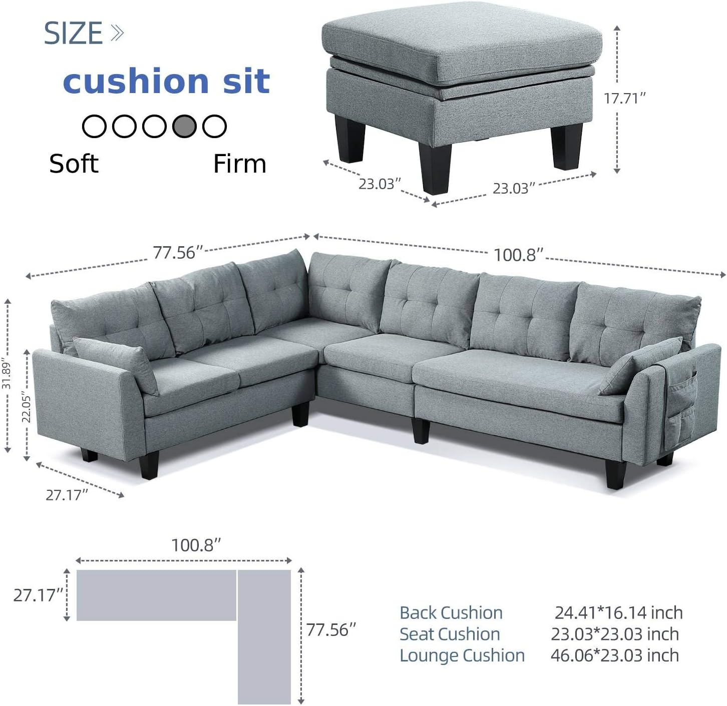 Amazon Com Ohuhu Reversible Sectional Sofa Couch With Movable Storage Ottoman Bench Cube Bag For Small Space 5 Seat Home Kitchen