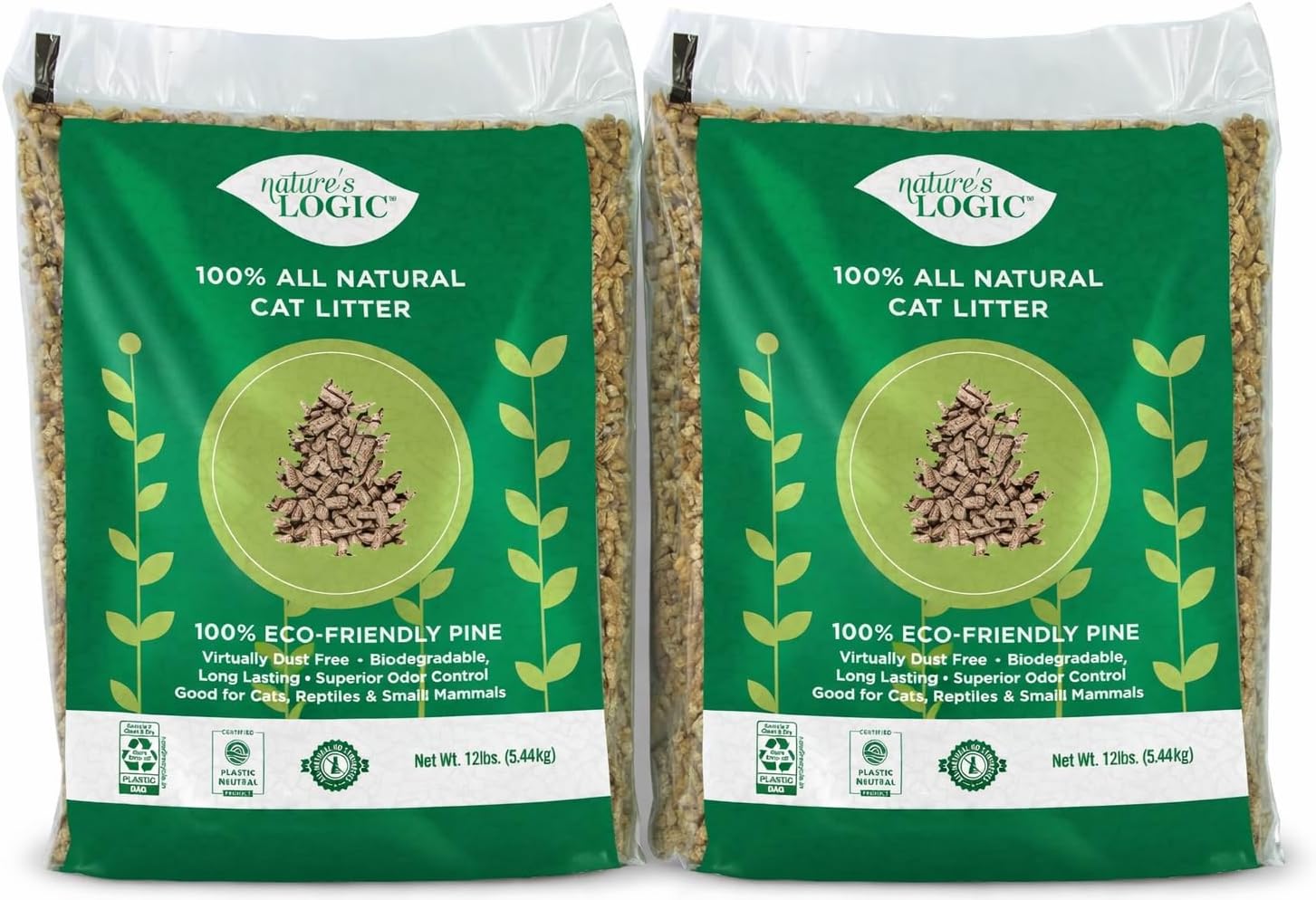 Nature's Logic 100% Natural Pine Pellet Cat Litter - 100% Ponderosa Pine, Dust-Free, Unscented, Biodegradable - Safe for Cats, Kittens, Reptiles & Small Pets - Highly Absorbent - 24 lb Bag