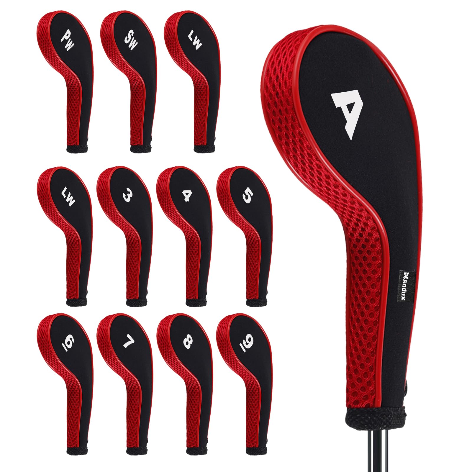 Andux Golfschläger Schlägerhauben Zahlendruck Langer Hals Reißverschluss 12 Stück/Set