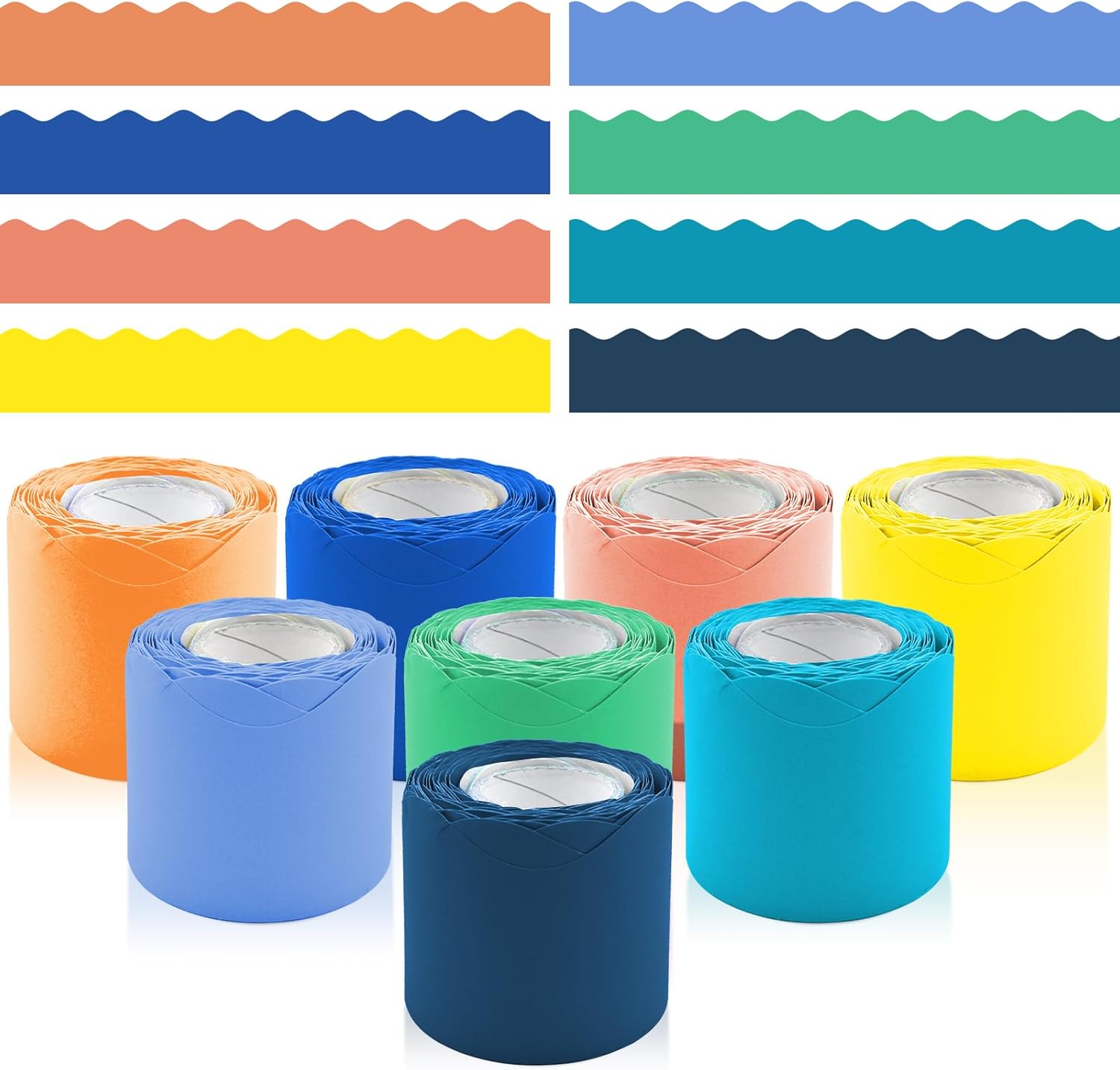 8 Rolls 262.4 Ft Blue Bulletin Board Borders - Blue Scalloped Bulletin Board Borders for Classroom, School & Office Decor - Bulletin Boards Decorations - Bulletin Boards Trim