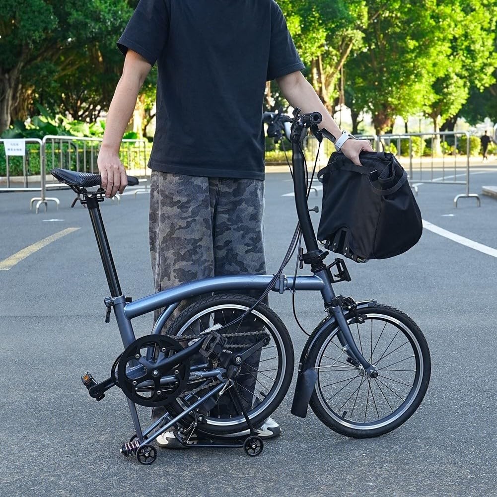 Cesta frontal de bicicleta negra con almacenamiento expandible